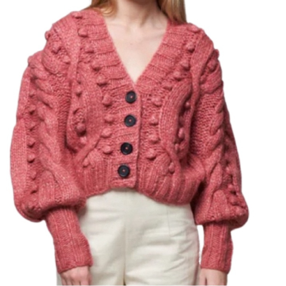 NWT Sea New York Caden Cable Knit Puff Sleeve Rose Cardigan - Sz S